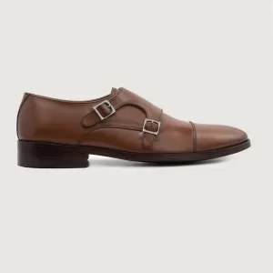 Boston Double Monk Strap Brown Leather Shoes