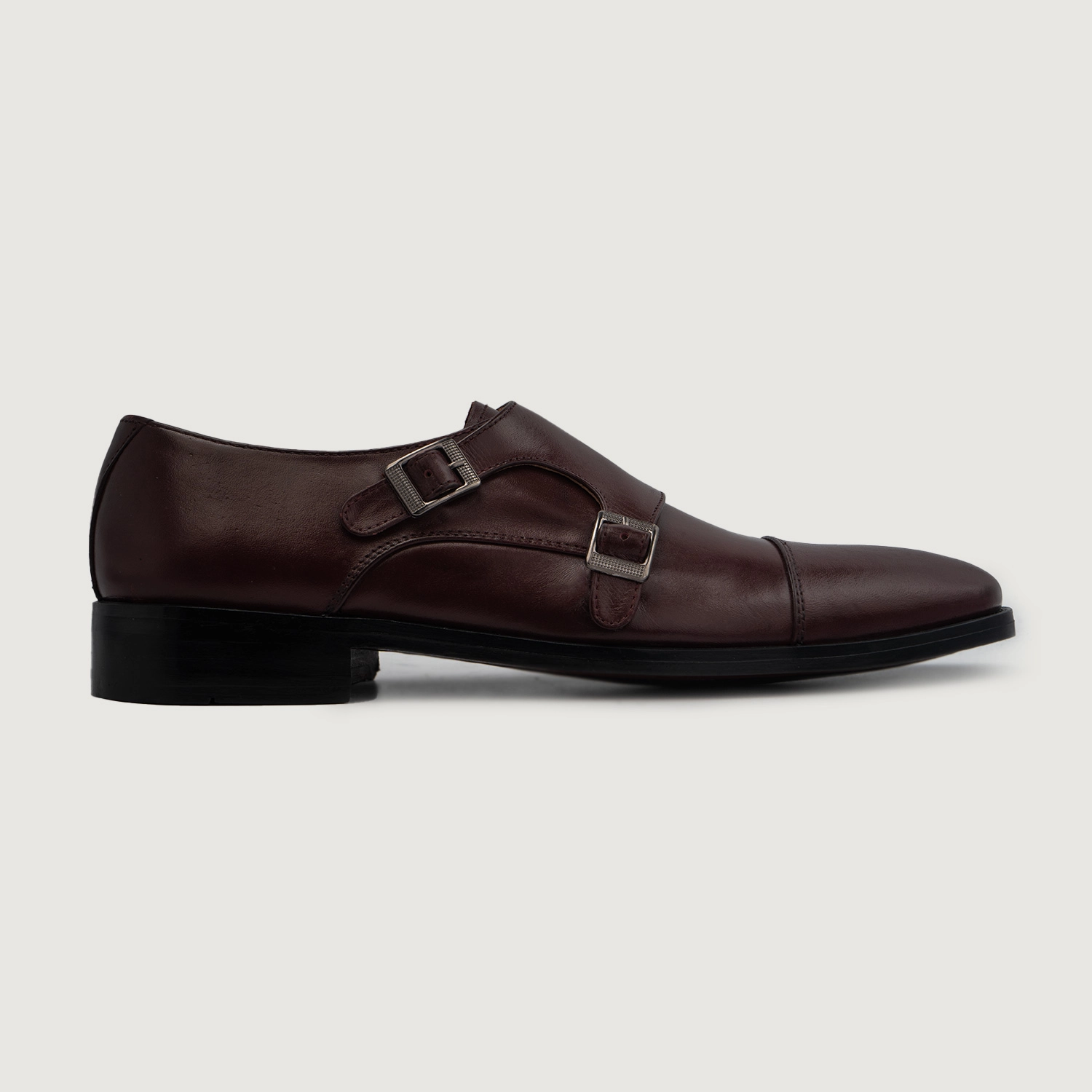 Boston Double Monk Strap Maroon Leather Shoes