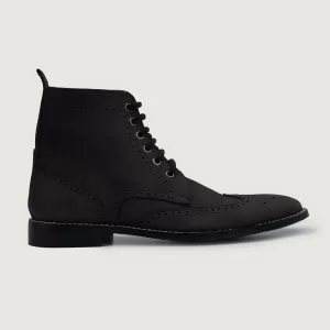 Duster Brogues Derby Black Nubuck Leather Boots