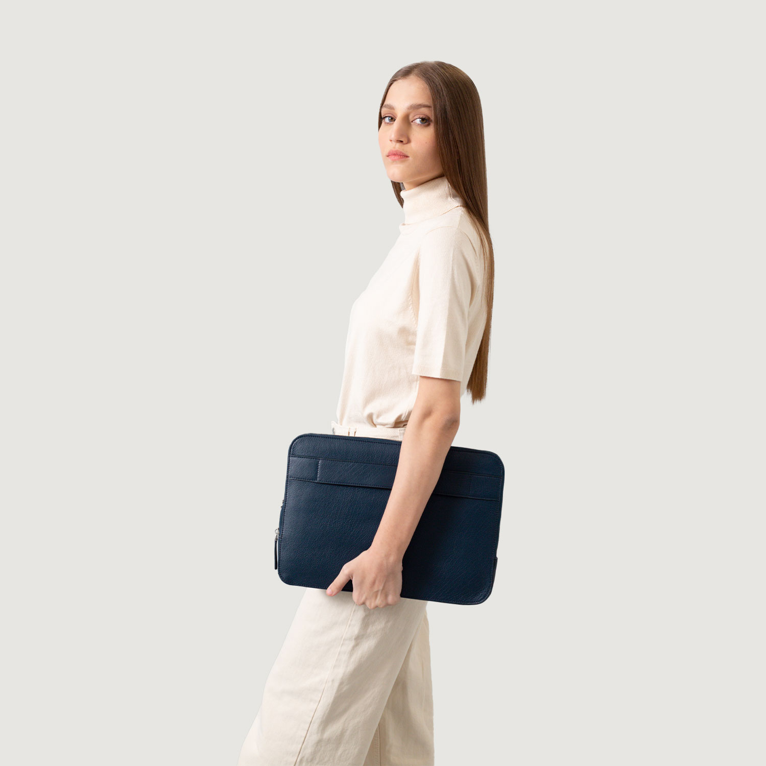 The Baxter Midnight Blue Leather Laptop Sleeve