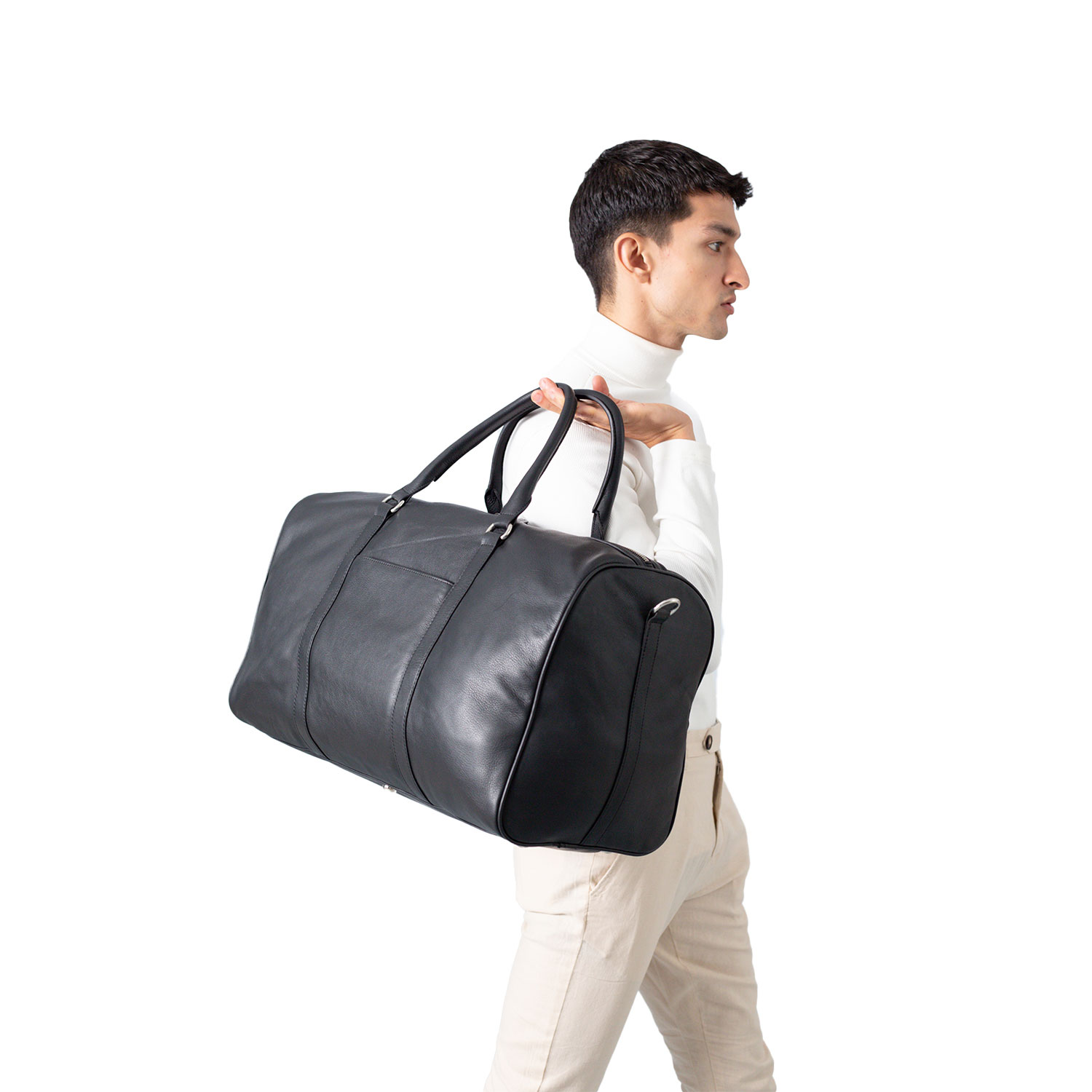 The Darrio Black Leather Duffle Bag