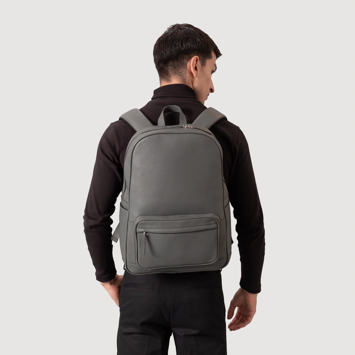 The Philos Grey Leather Backpack