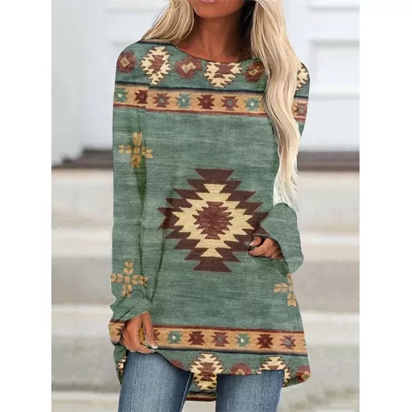 Western Style Women's Long Sleeve Green Southwestern Top