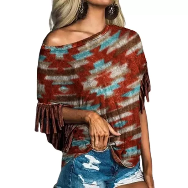 Retro Western Design Aztec Geometric Tassel Women's Blouse