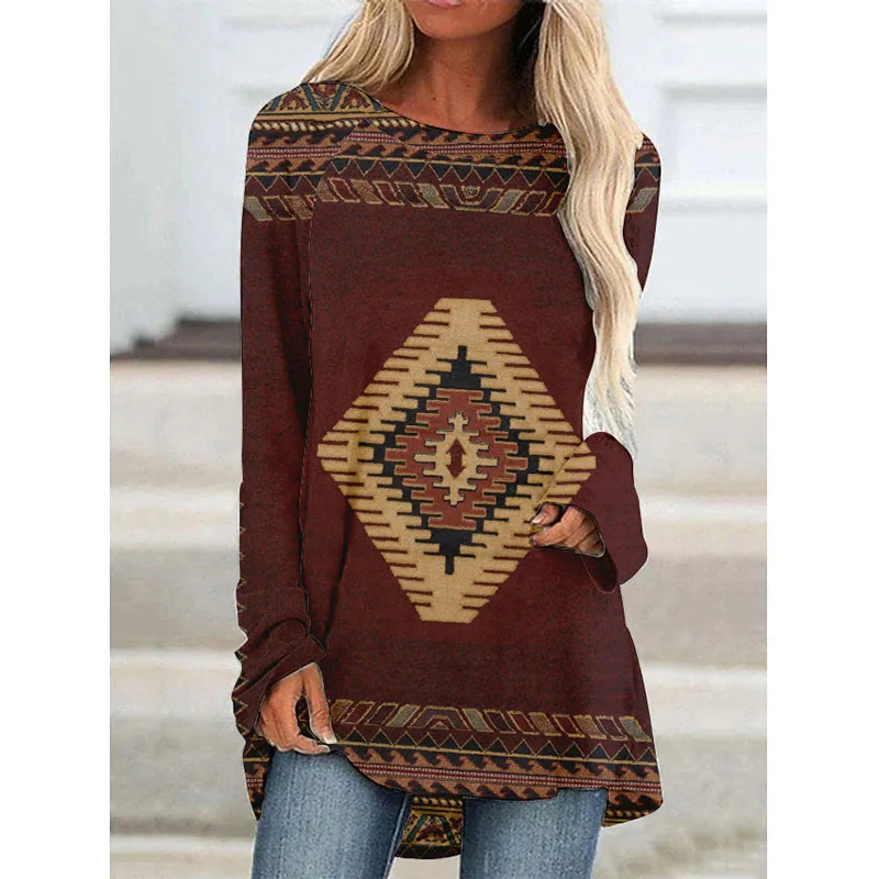 Western Style Womens Long Sleeve Burgandy Native Indian Top - New Texas ...
