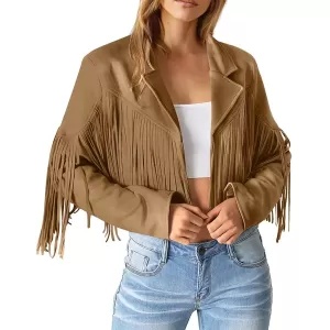 American West Vintage Fringed Tassel Suede Leather Cropped Jackets