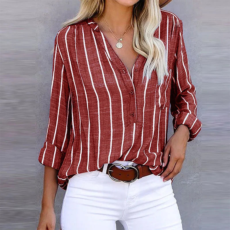 New Texas Republic Casual Loose Striped Blouses