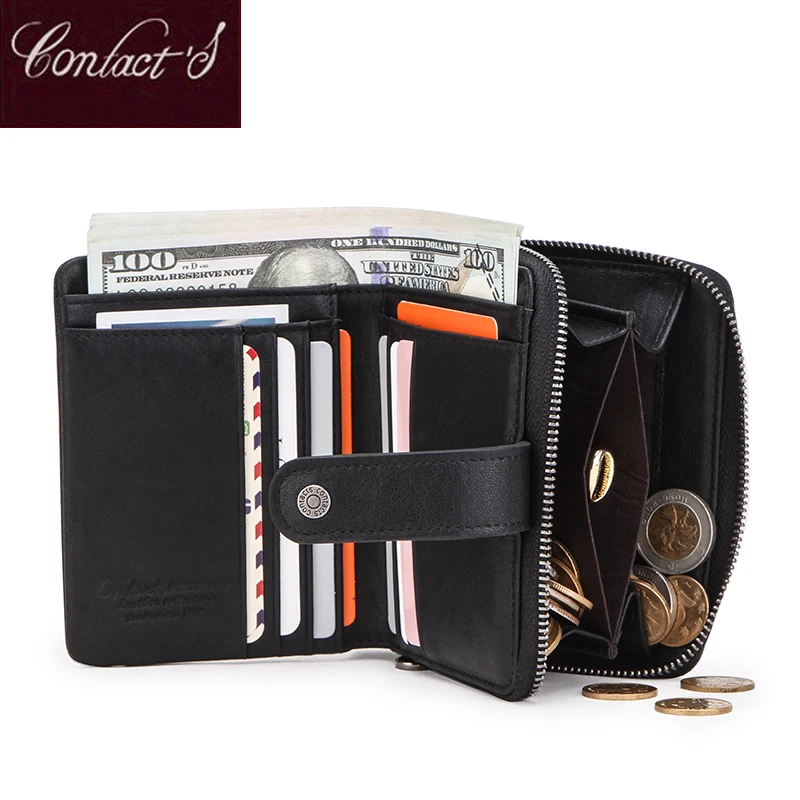 Contact‘S Genuine Leather Rfid Card Holder Coin Purse Wallets