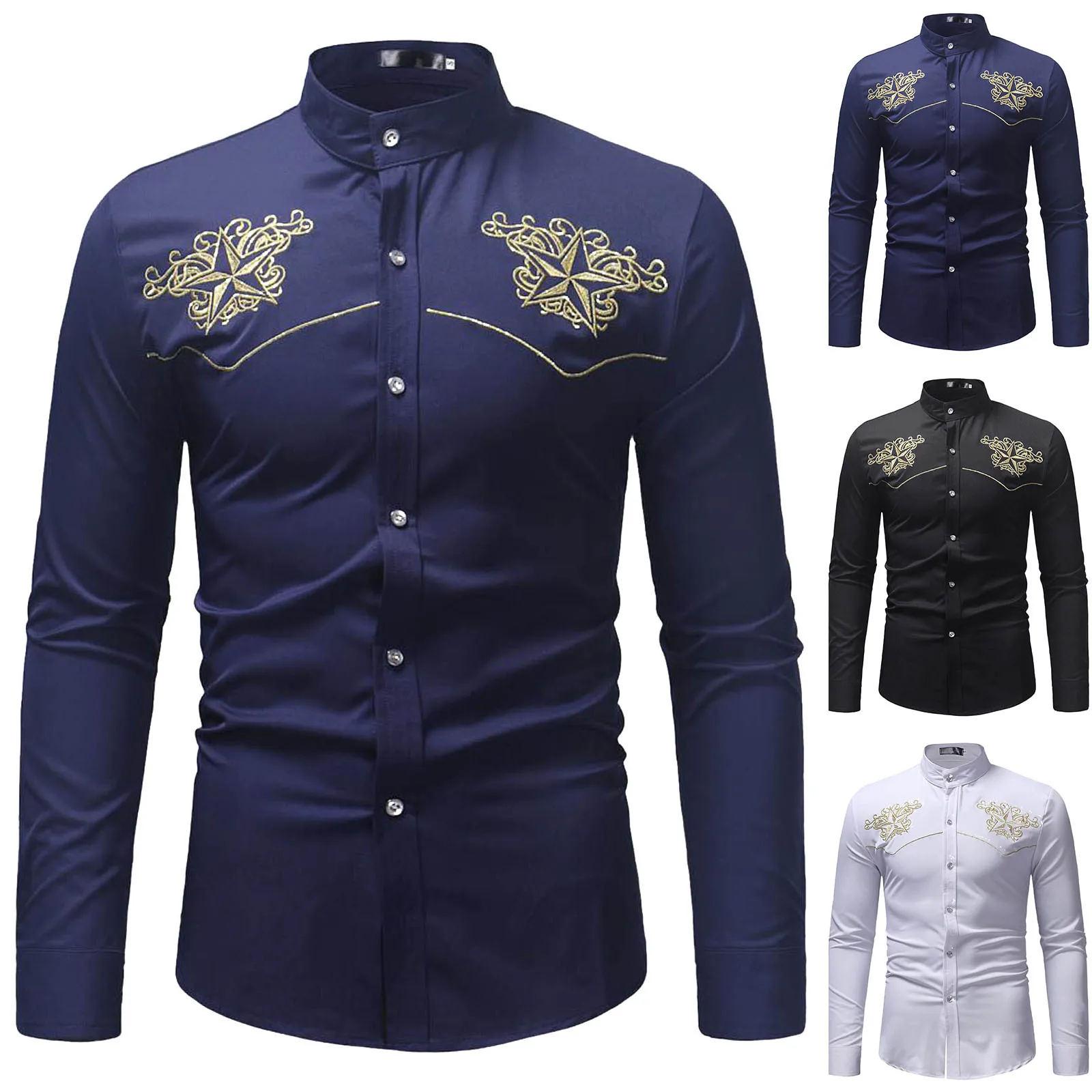New Texas Republic Star Embroidery Casual Long Sleeve Western Shirts