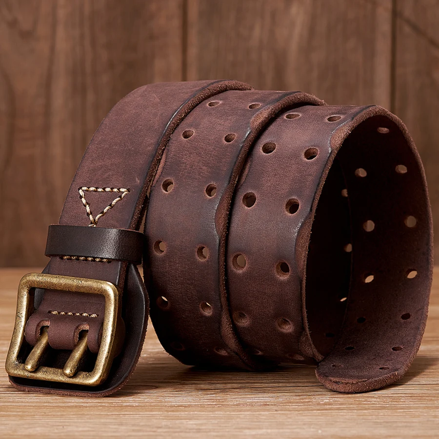 New Texas Republic Thick Real Genuine Leather Double Pronged Buckle Cowhide Belt