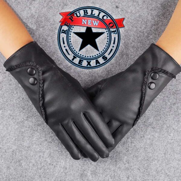 New Texas Republic Warm Soft Leather Women Black Gloves