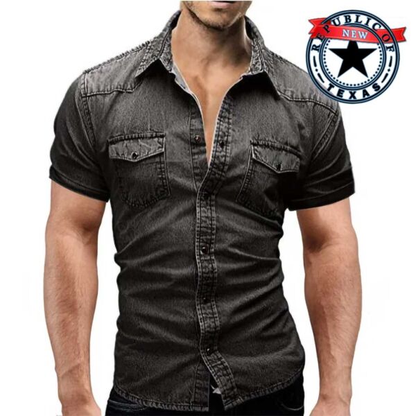 New Texas Republic Men's Denim Short Sleeve Soft Cotton Two Pocket Shirts