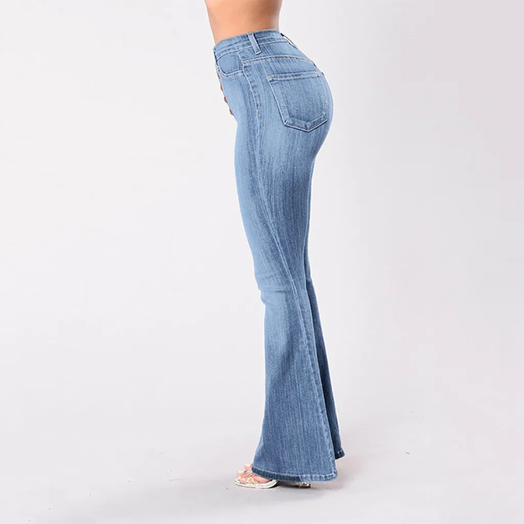 Women's High Waist Flared Stretch Denim Jeans With Frayed Hem – Bootcut, Sizes 10-22