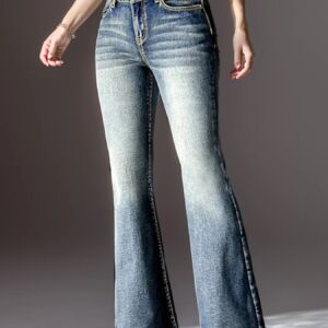 New Texas Republic Mid Waist Butt Lift Embroidered Boot Cut Jeans - Image 3