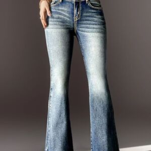 New Texas Republic Mid Waist Butt Lift Embroidered Boot Cut Jeans - Image 4