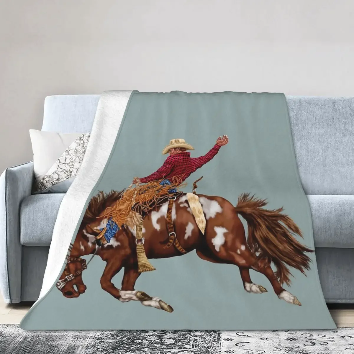 Flannel Throw Blanket Vintage Rodeo Cowboy Blankets Soft Bedspread Warm Plush Blanket for Bed Living room Picnic Travel Home
