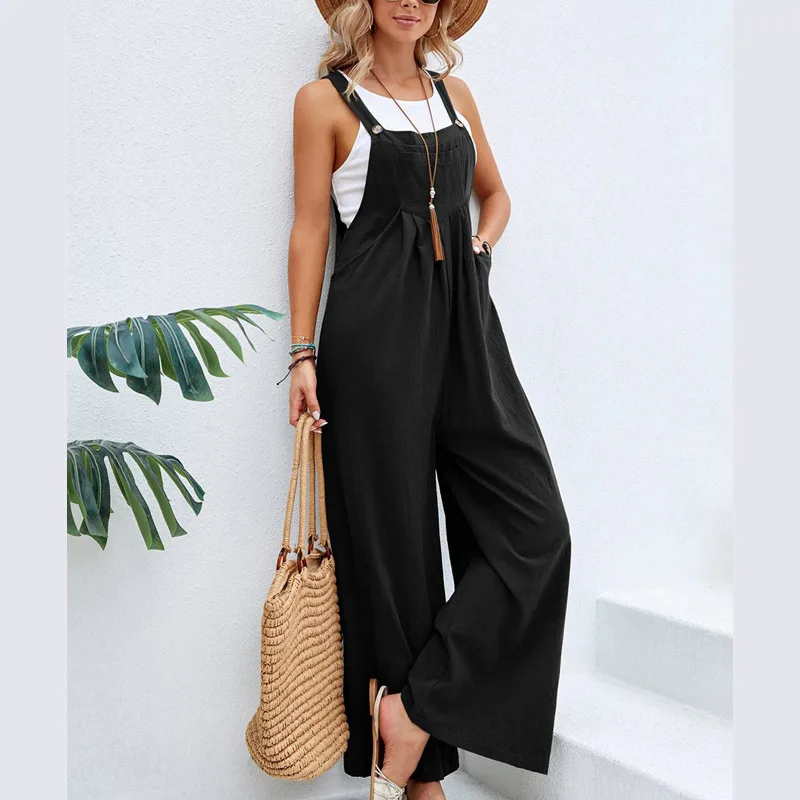 2023-Summer-Women-Long-Jumpsuit-Solid-Color-Casual-Loose-Thin-Size-Sleeveless-Straps-Wide-Leg-Women-2