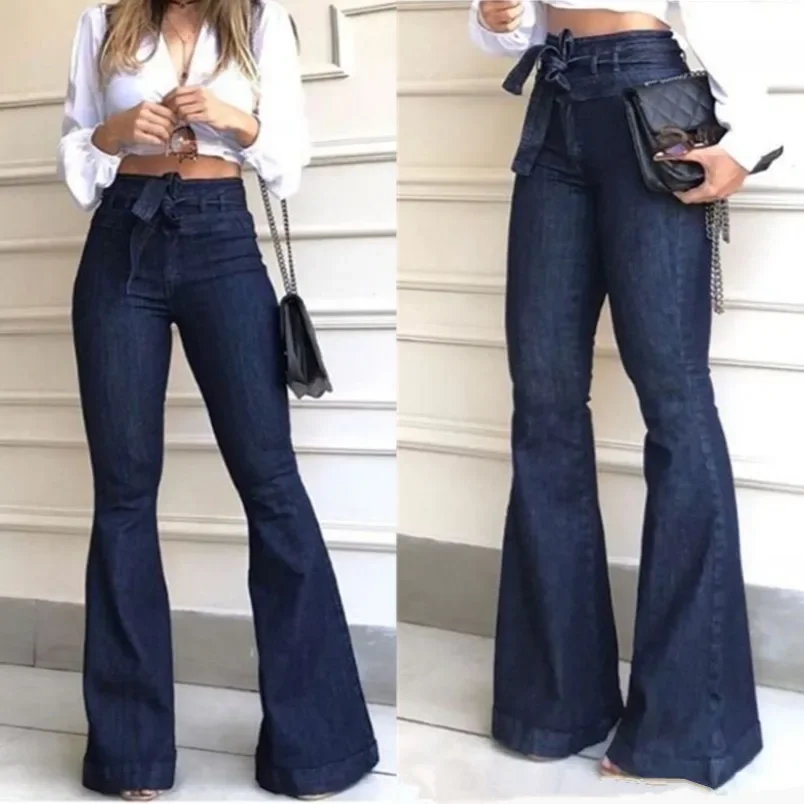 2023-Women-s-Jeans-Lace-up-Flared-Pants-European-and-American-High-waisted-Micro-elastic-Wide-3