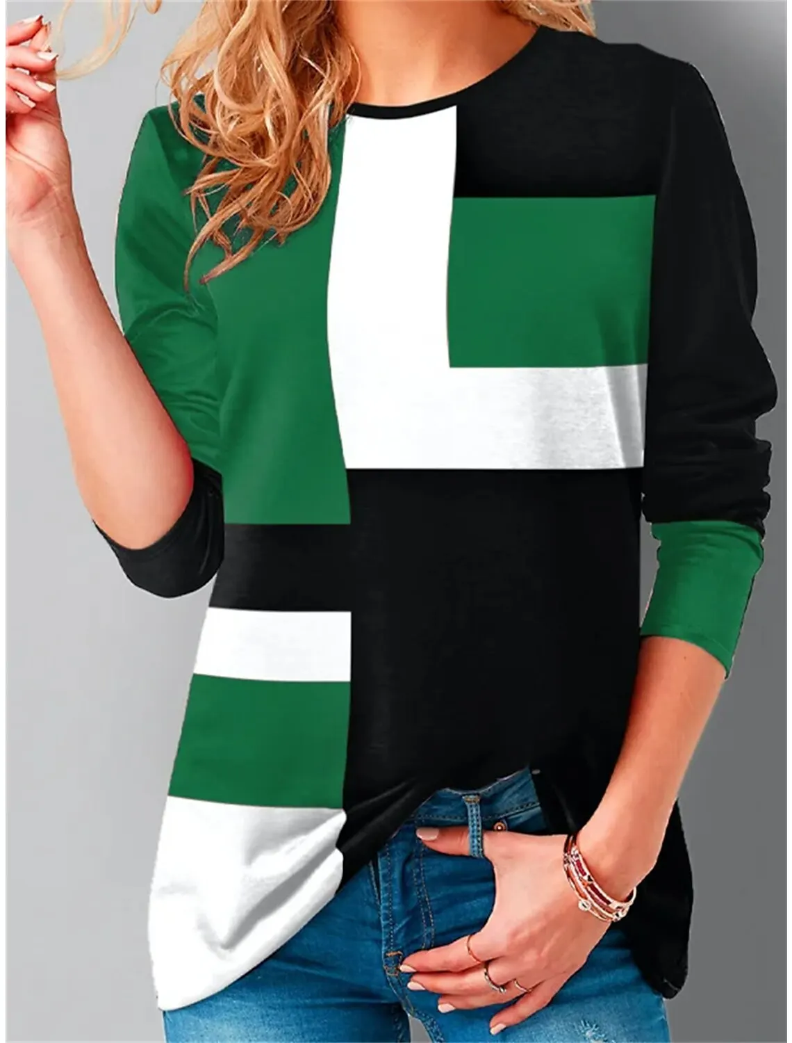 Fashion-Women-s-T-shirts-Sweatshirt-Geometric-Print-Long-Sleeve-Basic-Round-Neck-Regular-Fit-Geometric-4