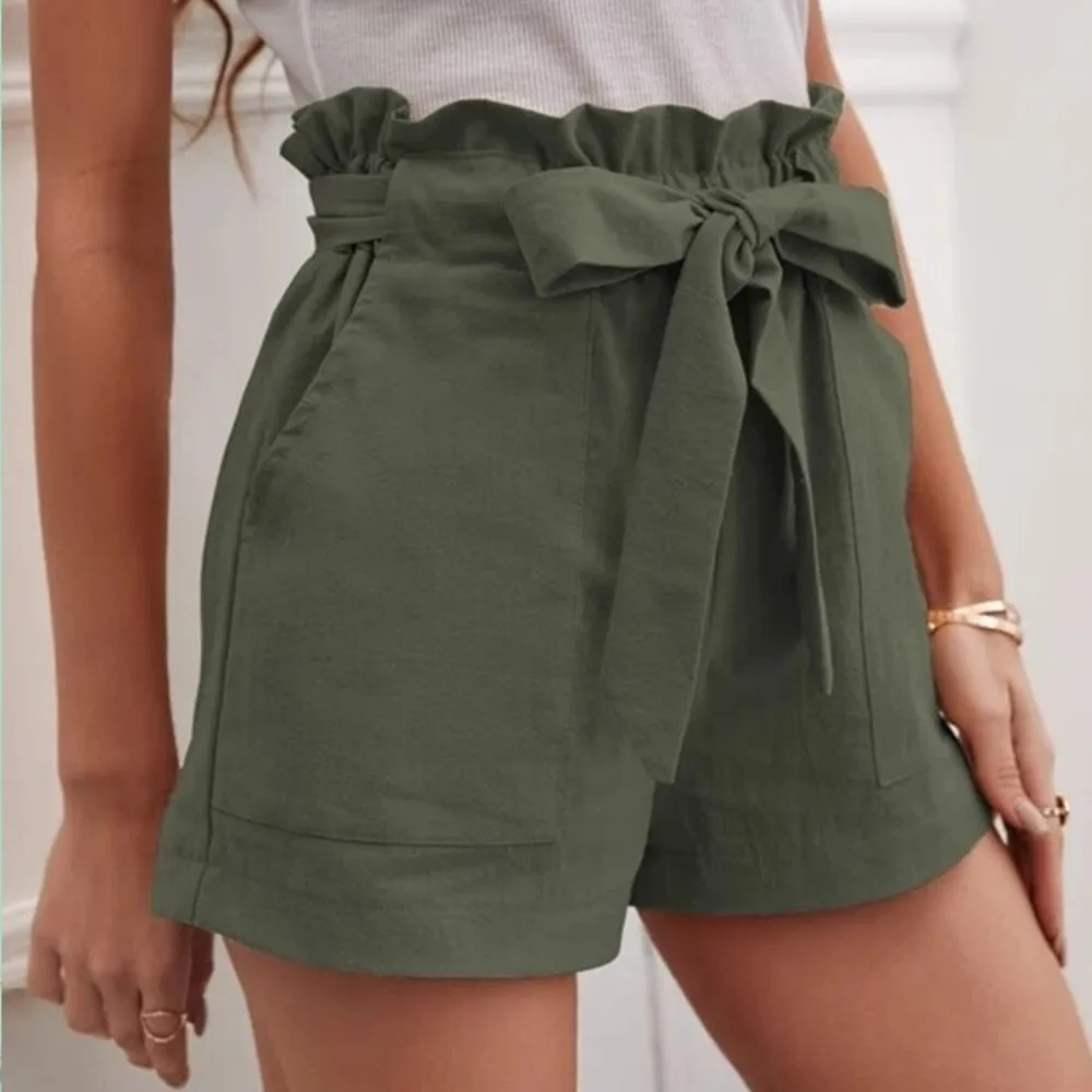Summer-women-s-loose-linen-casual-shorts-with-pockets-solid-color-high-waisted-wide-leg-pants-2