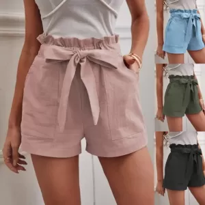 Women's Solid Color High Waisted Casual Shorts with Pockets