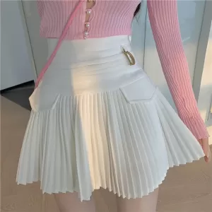 White-Pleated-Skirts-Sexy-Casual-Slim-College-Women-High-Waist-Mini-Metal-Letter-D-A-Line