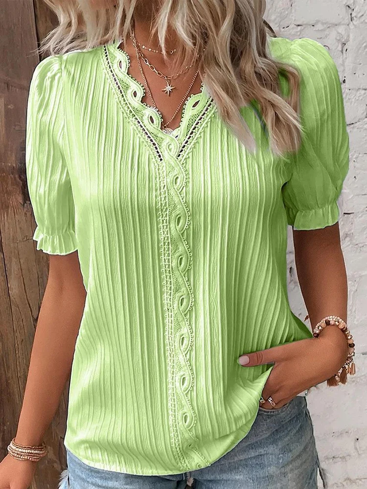 Women-s-Summer-New-Top-2024-Solid-Sexy-V-Neck-Hollow-Short-Sleeve-Shirt-Fashion-Splice-4