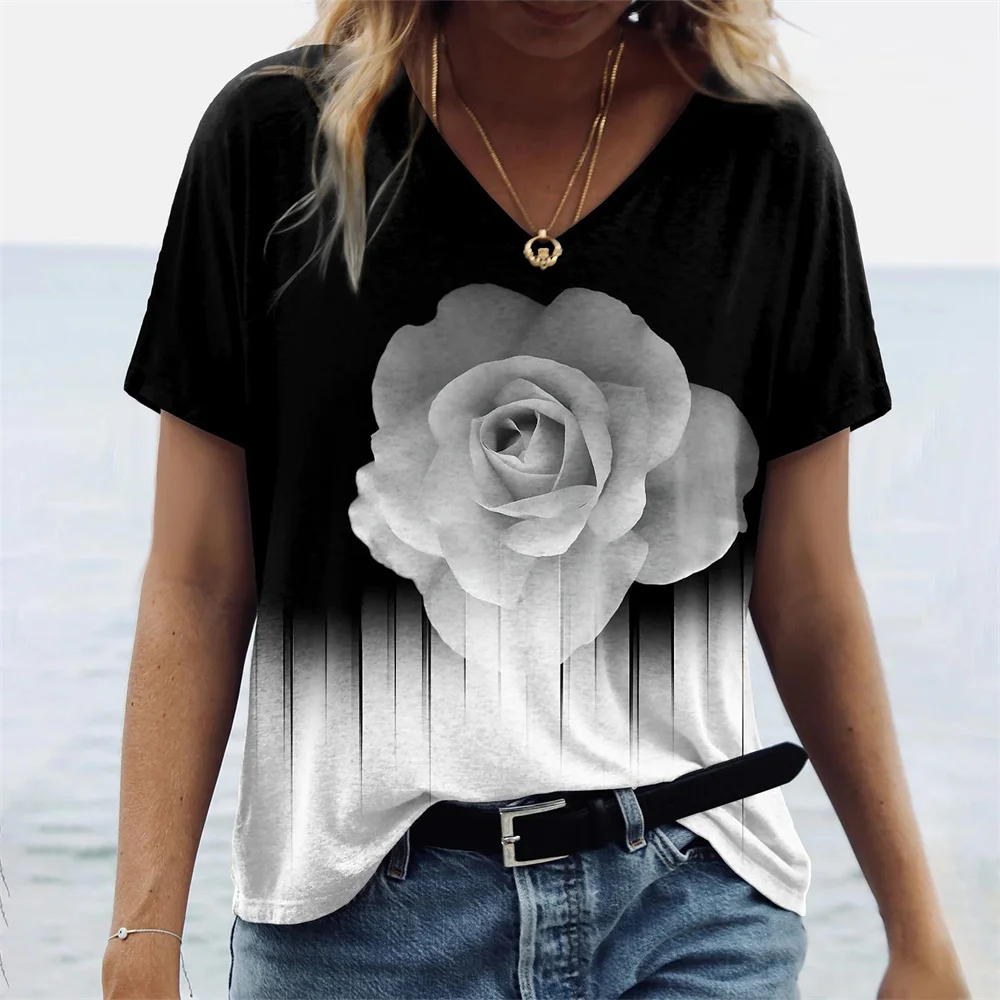 Women-s-T-shirts-Summer-Gradient-Graphics-Tops-V-Neck-Fashion-Female-Vintage-Clothing-Floral-Print-3