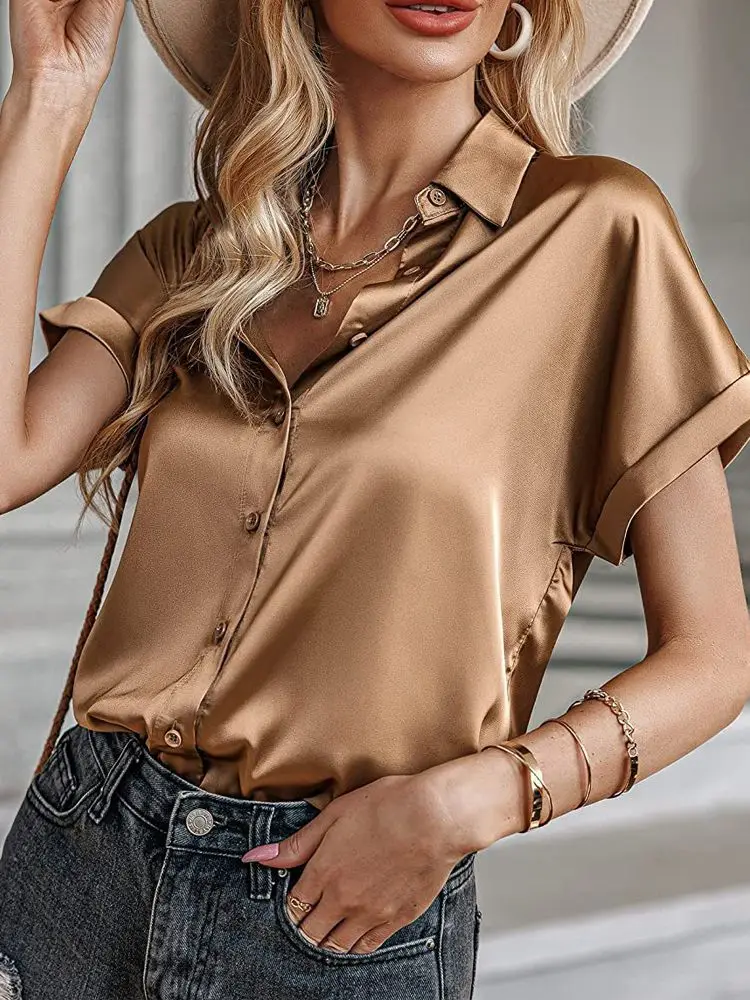 2024-Summer-Satin-Shirt-Women-Short-Sleeve-Button-Up-Shirts-Ladies-Office-Loose-Silk-Shirt-Blouse-4