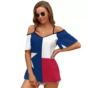 Texas-Flag-Sticker-New-Fashion-Zip-Off-Shoulder-Top-Short-Sleeve-Women-Shirt-Texas-Flag-Texas