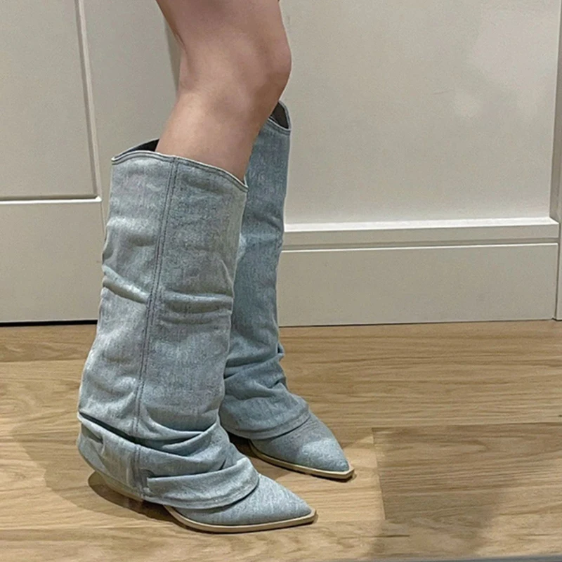 Pleats-Blue-Denim-Thigh-High-Boots-for-Women-2024-Spring-Thick-Heeled-Pointed-Toe-Cowboy-Boots-1