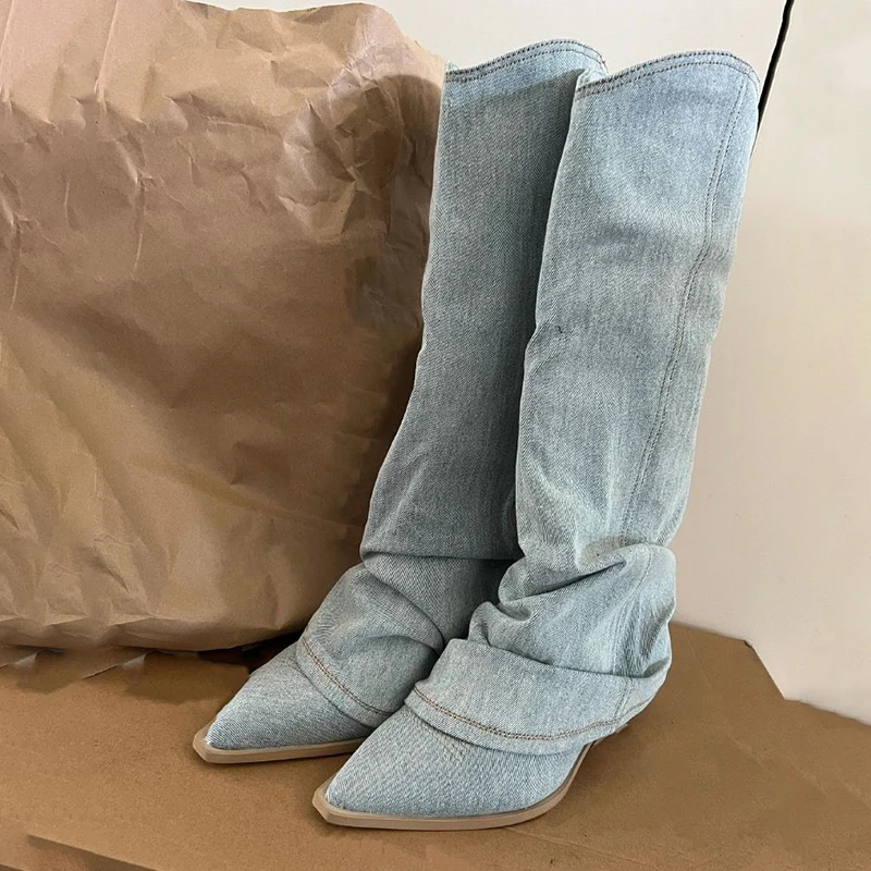 Pleats-Blue-Denim-Thigh-High-Boots-for-Women-2024-Spring-Thick-Heeled-Pointed-Toe-Cowboy-Boots-2