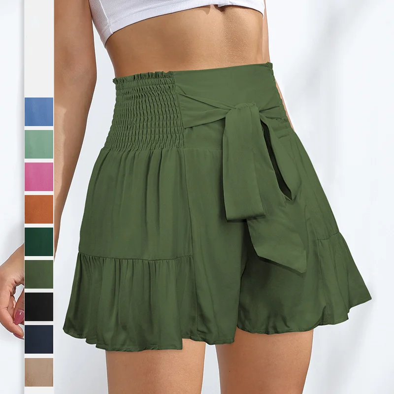 Women-Skirt-Pants-with-Lace-and-Ruffle-Edges-Wide-Leg-Shorts-Drape-Feel-Versatile-Casual-Skirt