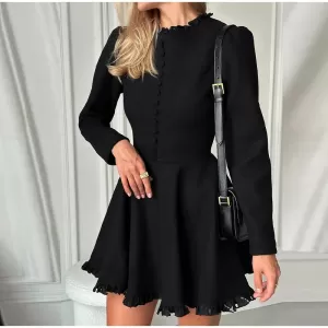 Ruffled Black Long Sleeve Dress - Image 3