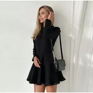 Ruffled Black Long Sleeve Dress - Image 2