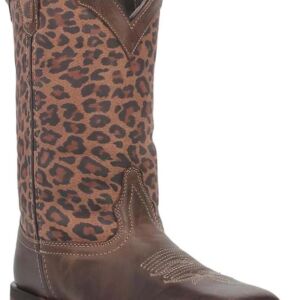 Laredo Womens Astras Cheetah Square Toe Casual Boots Mid Calf Low Heel 1-2" - Brown - Image 3