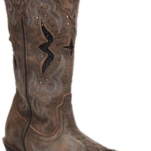 Laredo Womens Lucretia Tooled-Inlay Embroidery Studded Snip Toe Dress Boots Mid Calf Mid Heel 2-3" - Brown - Image 3