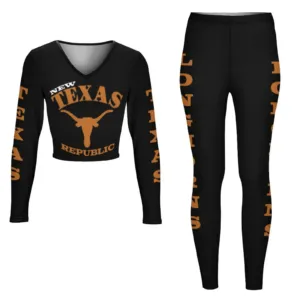 New Texas Republic Logo Texas Longhorns Long Sleeve Yoga Set - Image 7