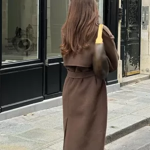 Women's Wool Casual Solid Lapel Double Breasted Coat With Belt - Image 6