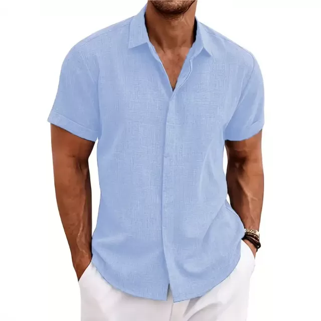Men's Casual Loose Cotton Linen Short Sleeved Shirt
