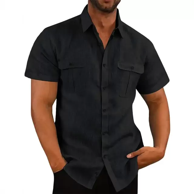 Men's Cotton Linen Short-Sleeved Solid Color Comfortable Button Down Shirts