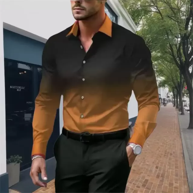 Men's Gradient Long Sleeved Designer Button Down Shirt - 8 Colors