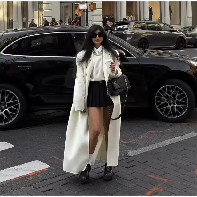 Oversize Extra Long Woolen Women's Double Breasted Overcoat