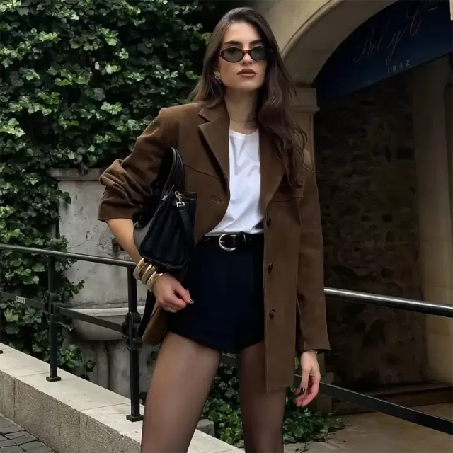 Women's Long Sleeve Brown Suede Loose Lapel Solid Color Jacket