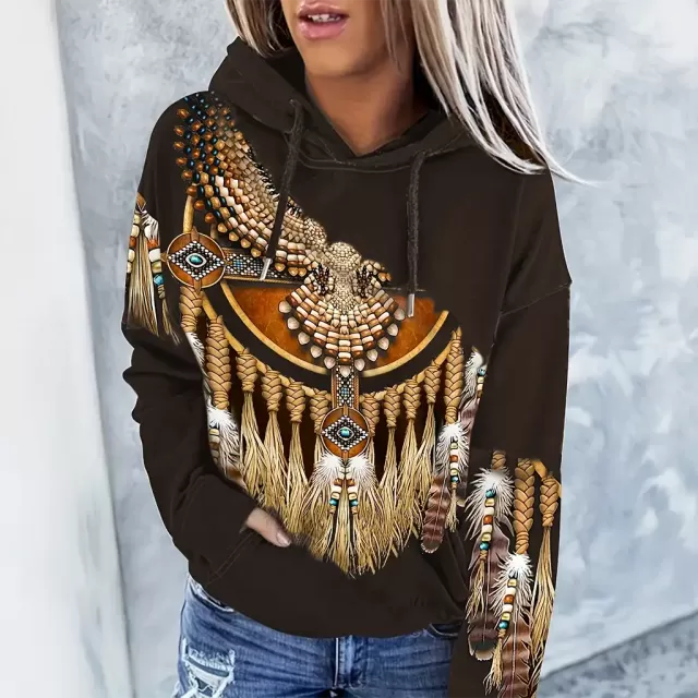 Women's Vintage Chic Hoodie Soft Long Sleeved Pullover Sweatshirt with Pocket
