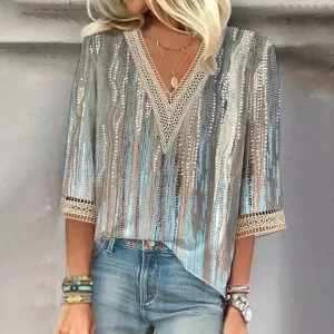 Women’s Multi-Colored Short-Sleeved Loose Blouses