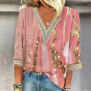 Women’s Multi-Colored Short-Sleeved Loose Blouses - Image 5