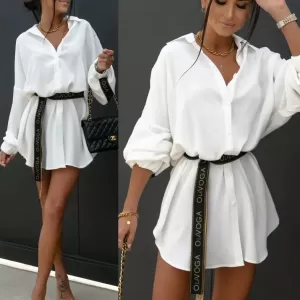 Women's Waist-Tie Long Sleeve Shirt Dress - Image 3