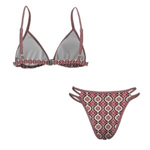 Pink Black Pyramid V Neck Triangle Bikini Sets - Image 5