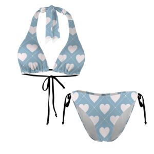 Beautiful Blue Heart Halterneck String Bikini Sets - Image 4